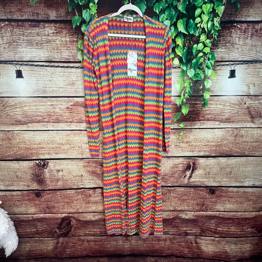 Show Me Your Mumu Jazmine Cardi Paradise Island Knit Rainbow Duster Coverup Med - Picture 3 of 7